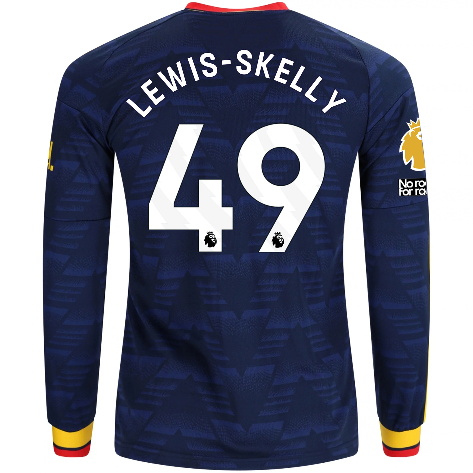 adidas Mens Arsenal Myles Lewis-Skelly Long Sleeve Away Jersey w/ EPL + No Room For Racism Patches 26/27 (Navy/Yelllow)