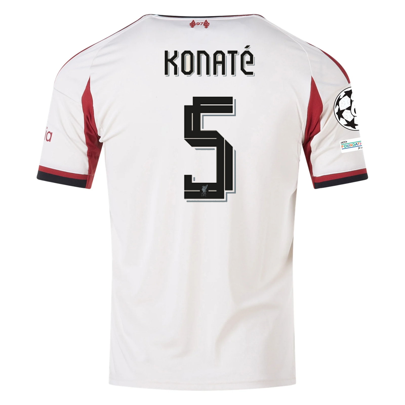 adidas Men's Liverpool Ibrahima Konaté Away Jersey w/ Champions League Patches 25/26 (Wonder White)