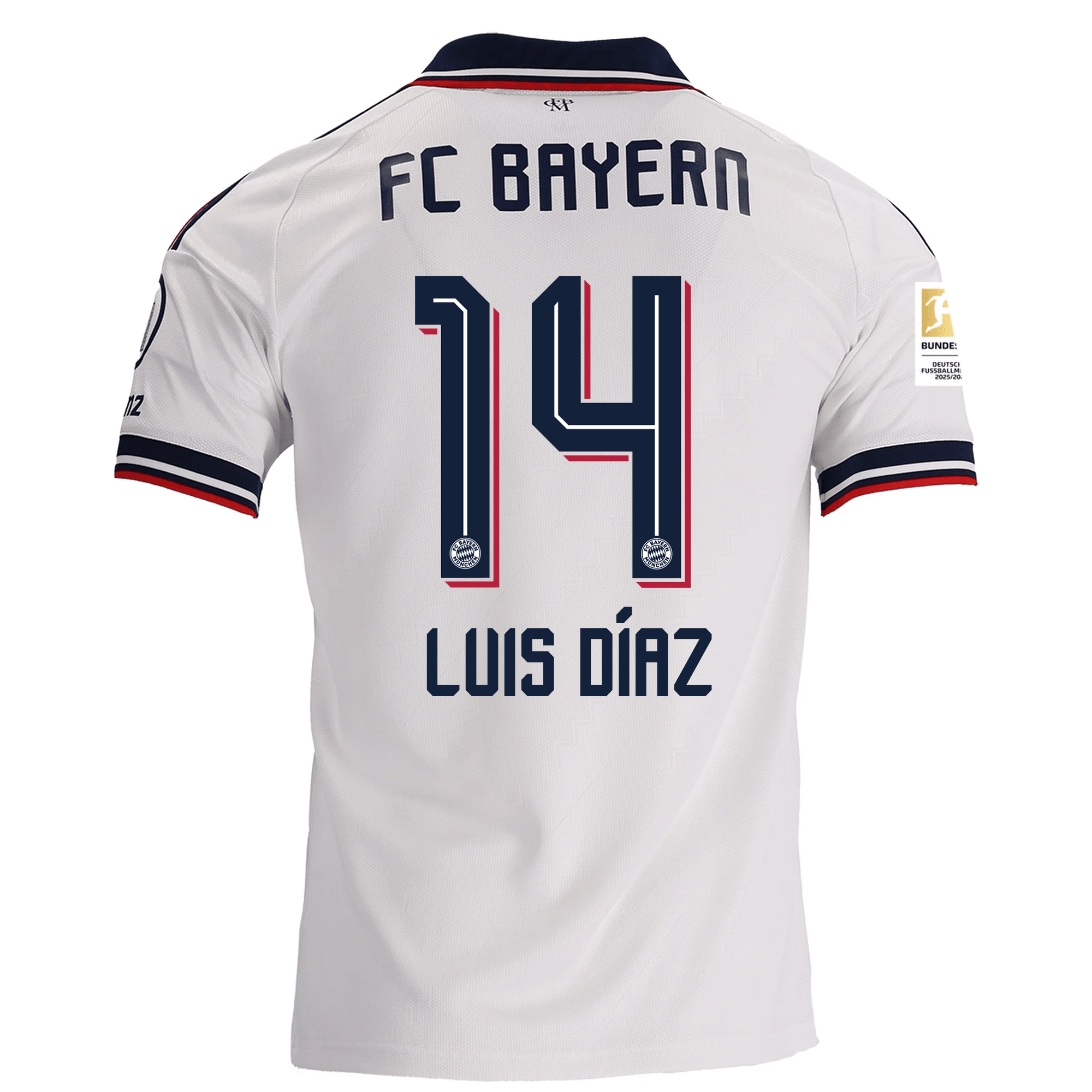 adidas Mens Bayern Munich Luis Díaz Away Jersey w/ Bundesliga Champion Patch 26/27 (White)