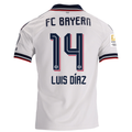 adidas Mens Bayern Munich Luis Díaz Away Jersey w/ Bundesliga Champion Patch 26/27 (White)