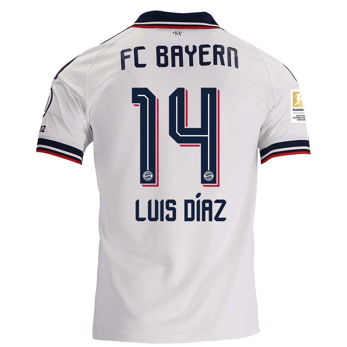 adidas Mens Bayern Munich Luis Díaz Away Jersey w/ Bundesliga Champion Patch 26/27 (White)