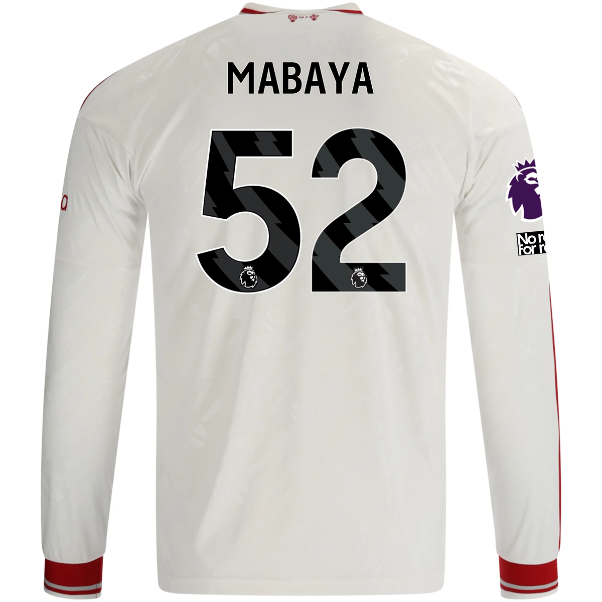 adidas Mens Liverpool Isaac Mabaya Long Sleeve Away Jersey w/ EPL + No Room For Racism Patches 26/27 (White/Red)