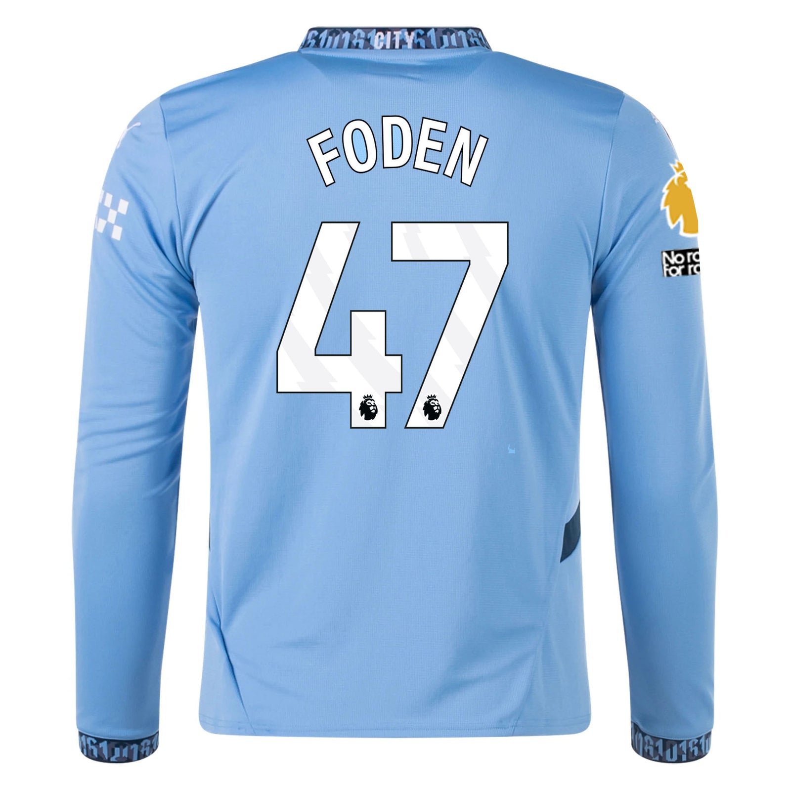 Puma Manchester City Phil Foden Home Long Sleeve Jersey w/ EPL + No Room For Racism Patch 24/25 (Team Light/Marine Blue)