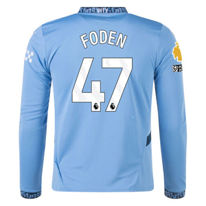 Puma Manchester City Phil Foden Home Long Sleeve Jersey w/ EPL + No Room For Racism Patch 24/25 (Team Light/Marine Blue)