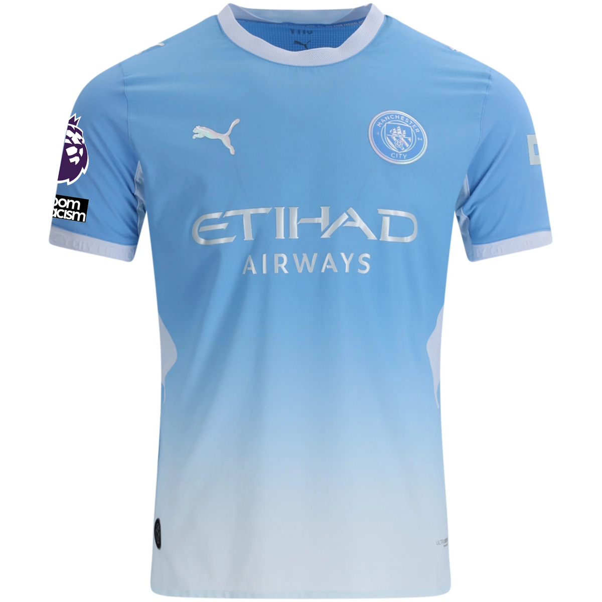 Puma Mens Manchester City Authentic Erling Haaland Home Jersey w/ EPL + No Room For Racism Patches 26/27 (Team Light Blue/Icey Blue)