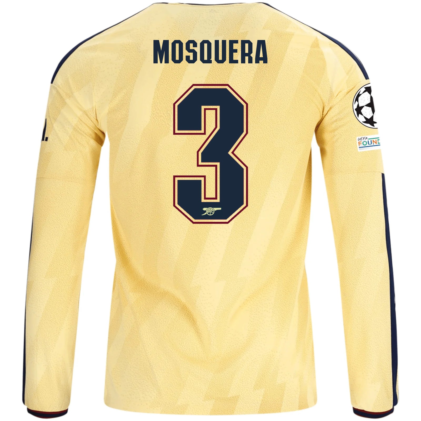 adidas Mens Arsenal Cristhian Mosquera Long Sleeve Third Jersey w/ Champions League Patches 26/27 (Yellow)
