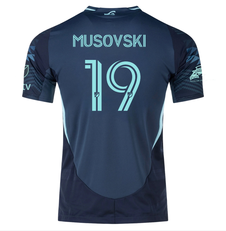 adidas Danny Musovski Seattle Sounders Authentic Away Jersey 25/26 w/ MLS Patches &amp; Sponsor (Aura Ink)