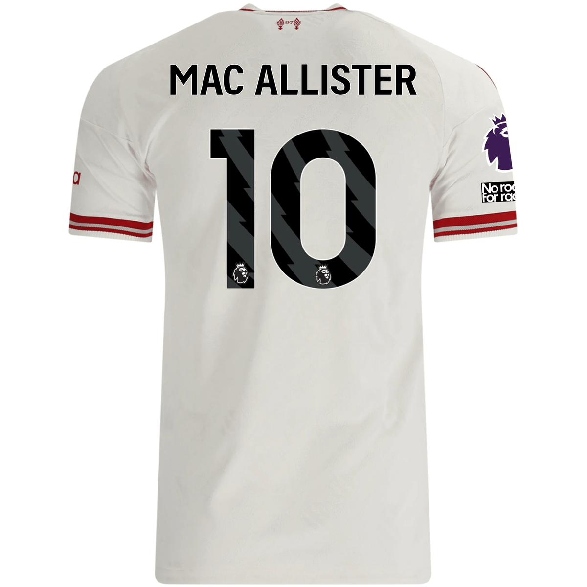 adidas Mens Liverpool Alexis Mac Allister Authentic Away Jersey w/ EPL + No Room For Racsim Patches 26/27 (White)