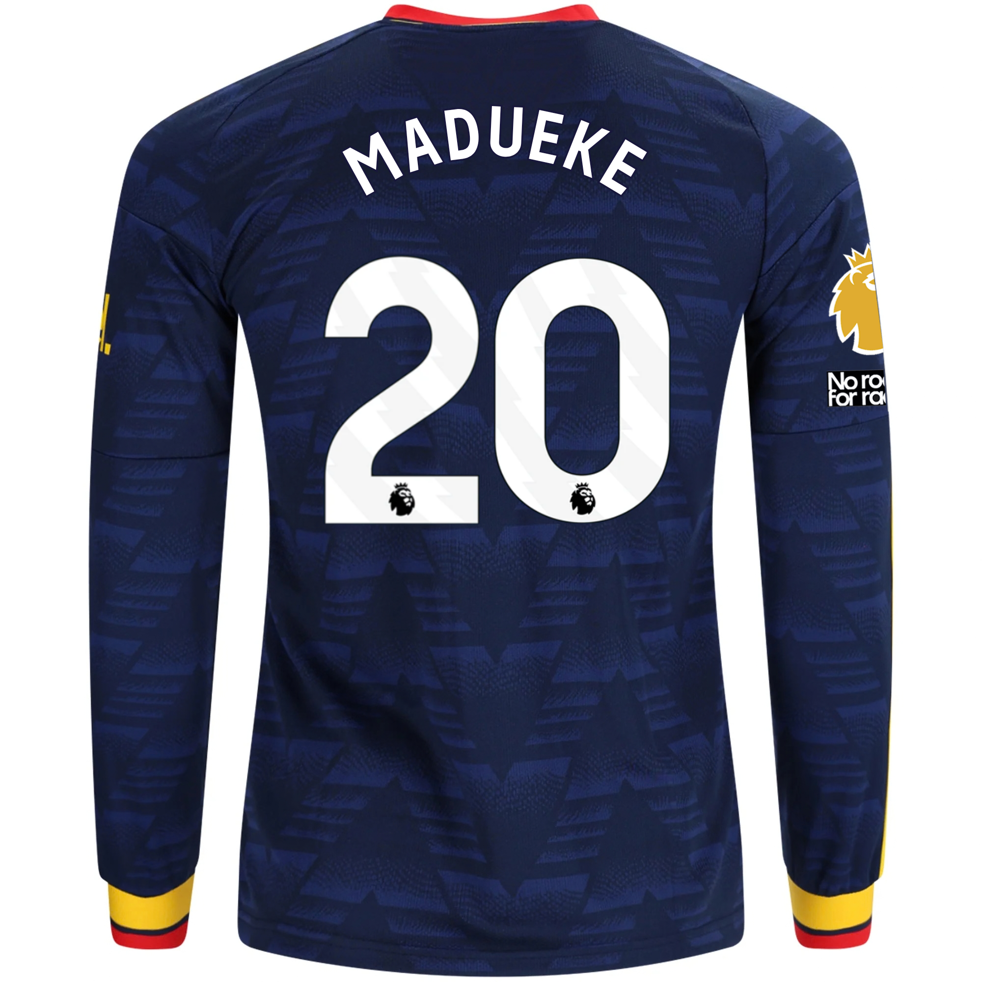 adidas Mens Arsenal Noni Madueke Long Sleeve Away Jersey w/ EPL + No Room For Racism Patches 26/27 (Navy/Yelllow)