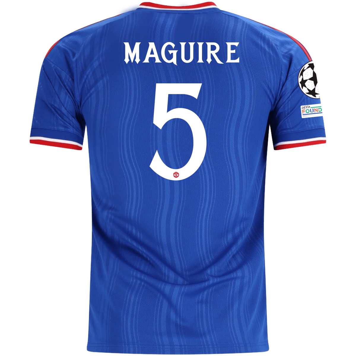 adidas Mens Manchester United Harry Maguire Away Jersey w/ Champions League Patches 26/27 (Blue)