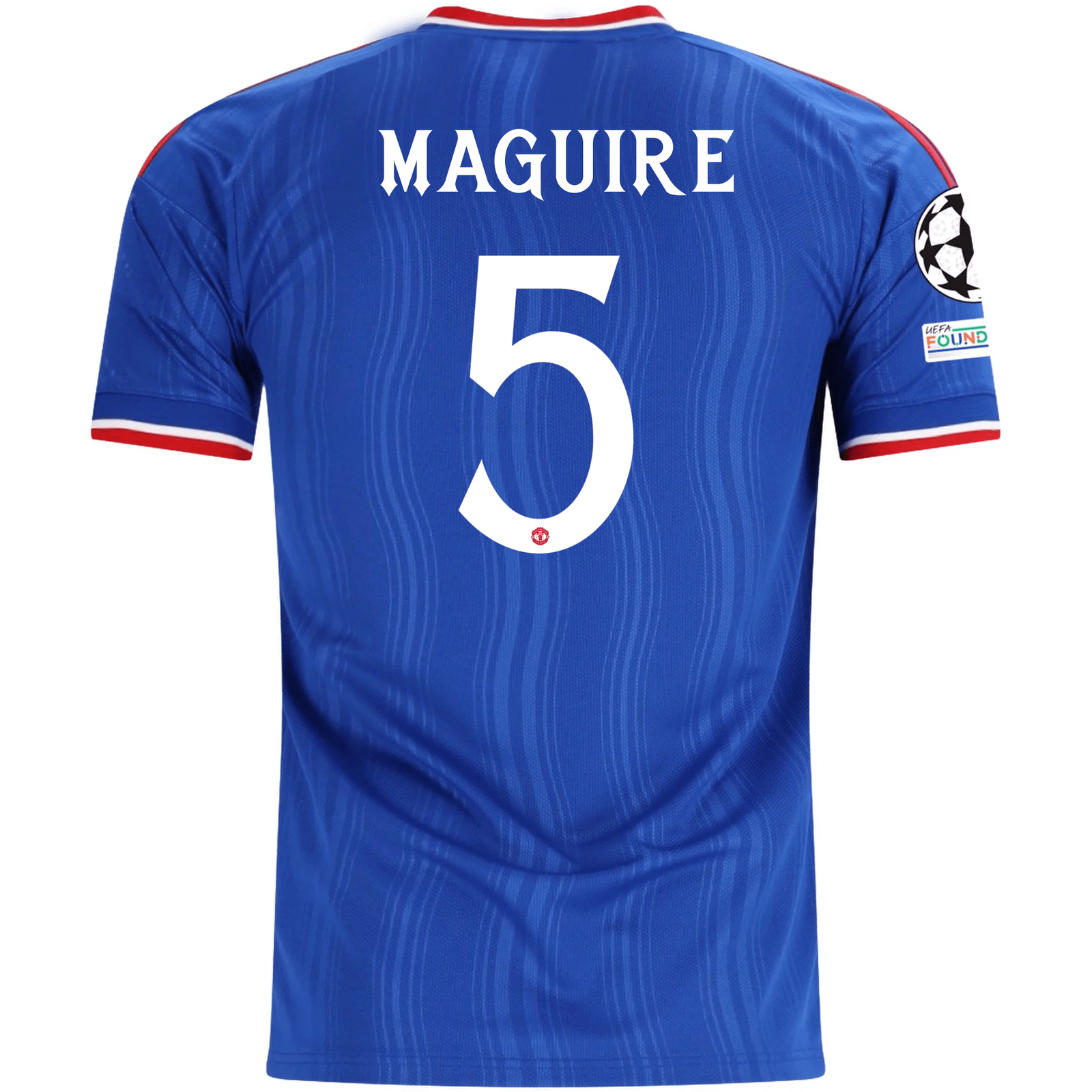 adidas Mens Manchester United Harry Maguire Away Jersey w/ Champions League Patches 26/27 (Blue)