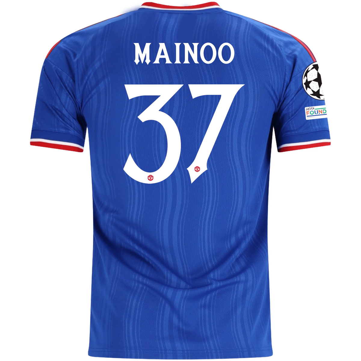 adidas Mens Manchester United Kobbie Mainoo Away Jersey w/ Champions League Patches 26/27 (Blue)