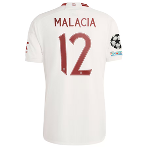 adidas Manchester United Tyrell Malacia Third Jersey w/ Champions League Patches 23/24 (Cloud White/Red)