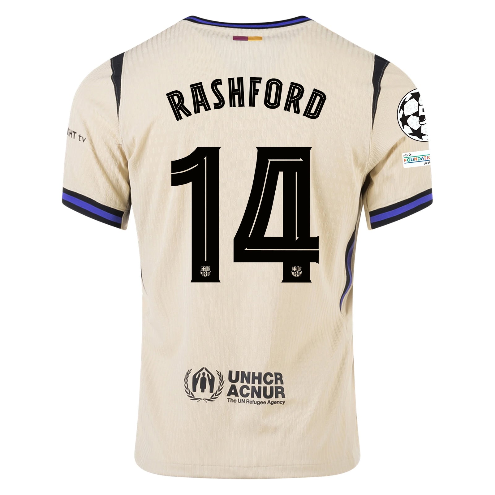 Nike Marcus Rashford Men's FC Barcelona Authentic Away Jersey w/ Champions League Patches (Team Gold/Persian Violet/Black)