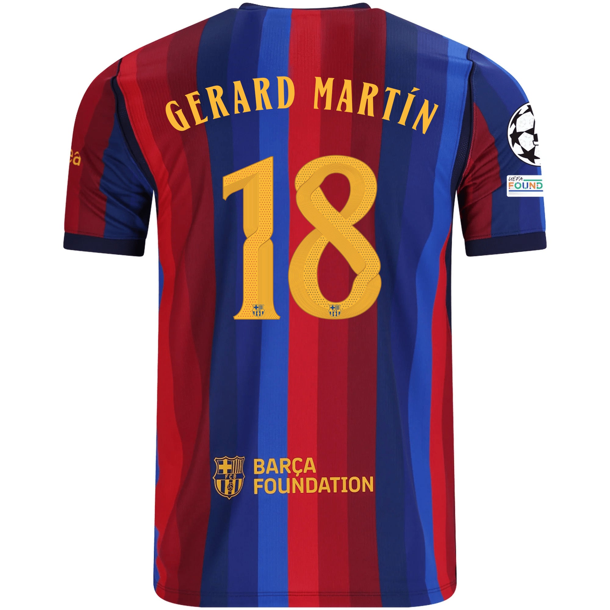 Nike Mens FC Barcelona Gerard Martín Home Jersey w/ Champions League Patches 26/27 (Deep Garnet/Blue Void)