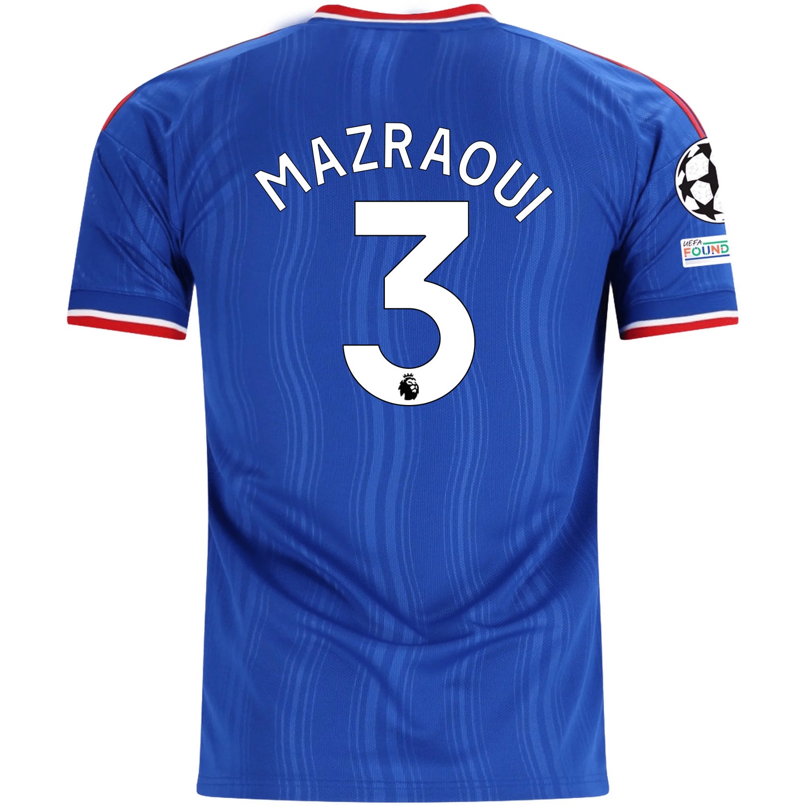 adidas Mens Manchester United Noussair Mazraoui Away Jersey w/ Champions League Patches 26/27 (Blue)