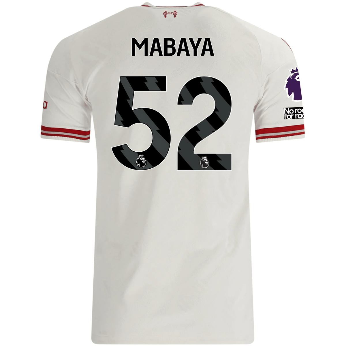 adidas Mens Liverpool Isaac Mabaya Authentic Away Jersey w/ EPL + No Room For Racsim Patches 26/27 (White)