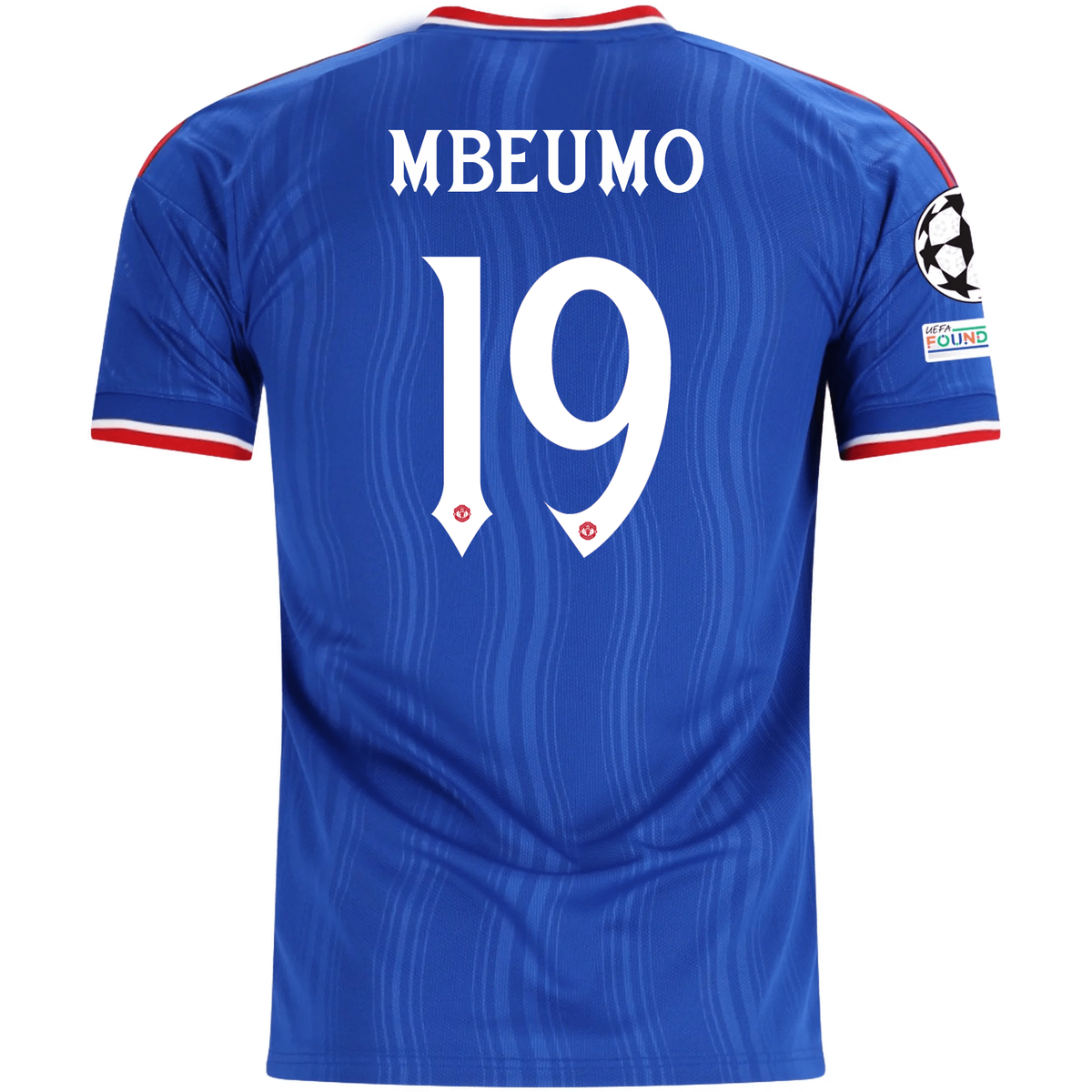 adidas Mens Manchester United Bryan Mbeumo Away Jersey w/ Champions League Patches 26/27 (Blue)