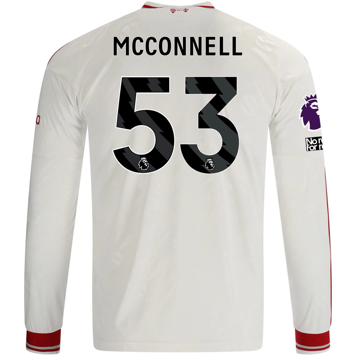 adidas Mens Liverpool James McConnell Long Sleeve Away Jersey w/ EPL + No Room For Racism Patches 26/27 (White/Red)