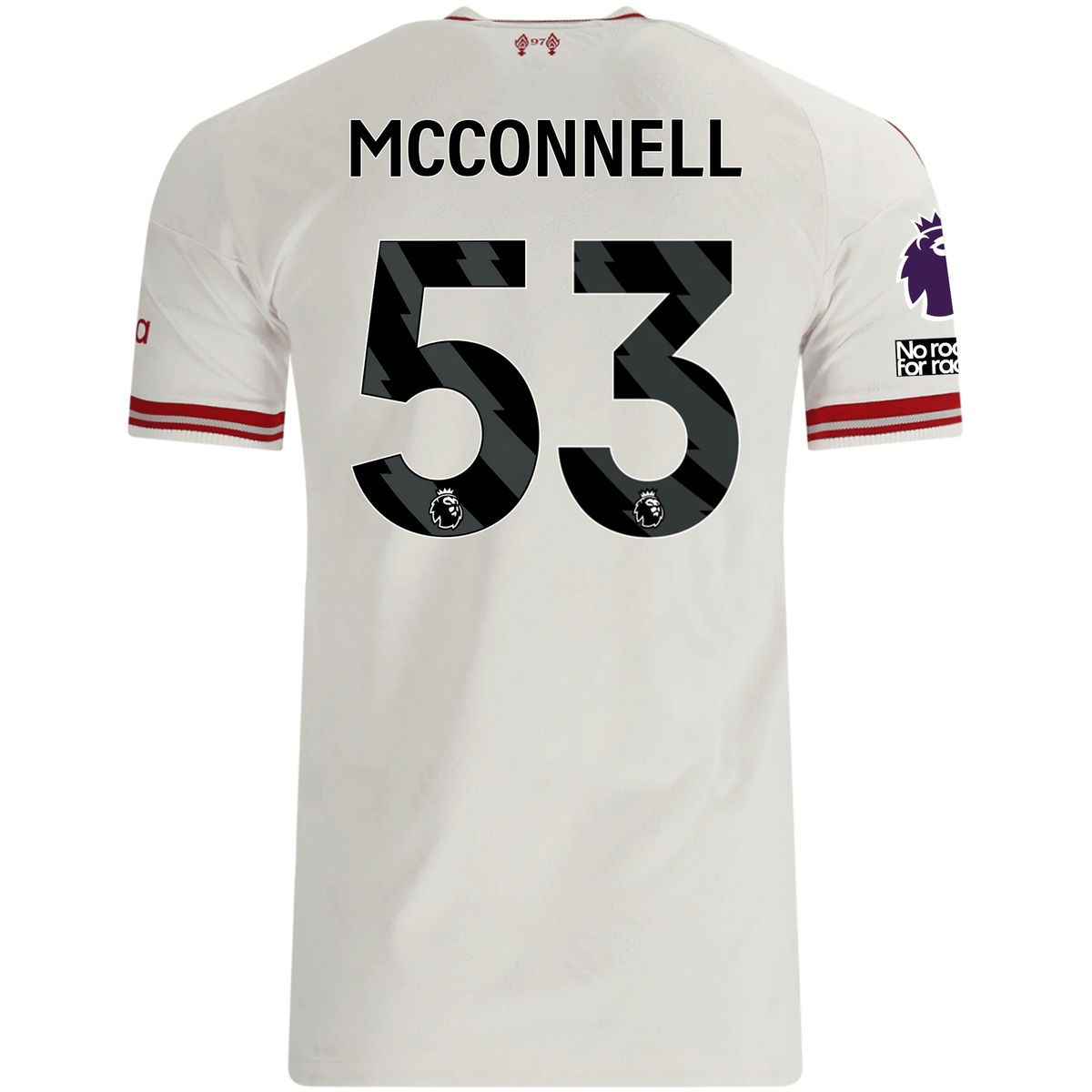 adidas Mens Liverpool James McConnell Authentic Away Jersey w/ EPL + No Room For Racsim Patches 26/27 (White)