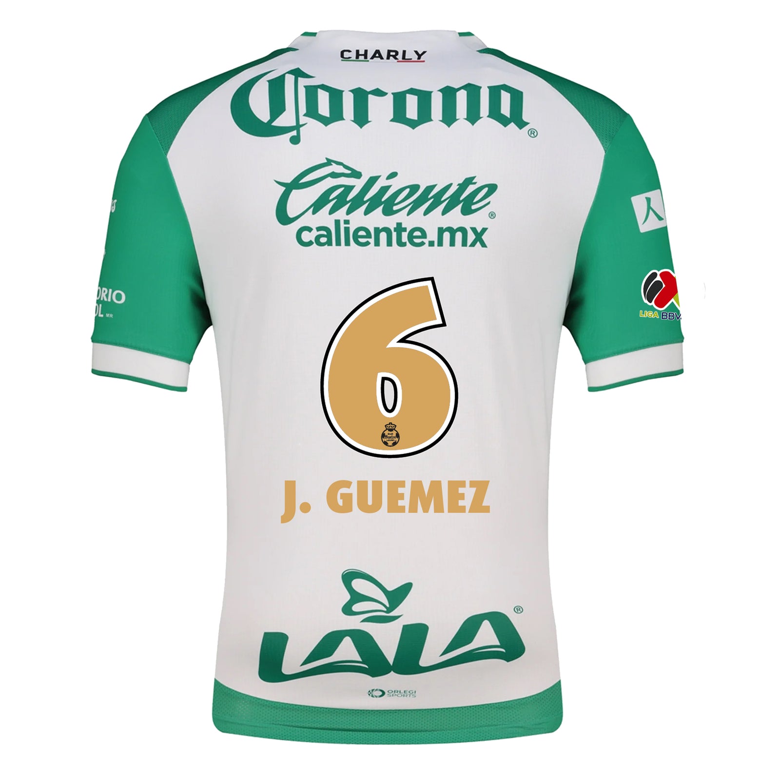 Charly Javier Guemez Men's Santos Laguna Home Jersey 25/26 w/ BBVA MX Patches (Green/White)