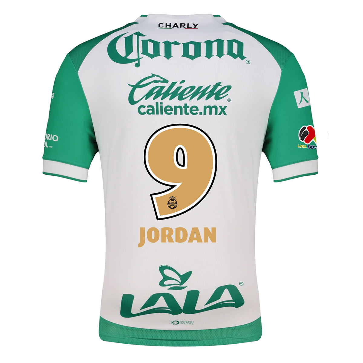 Charly Jordan Cerillo Men&#39;s Santos Laguna Home Jersey 25/26 w/ BBVA MX Patches (Green/White)