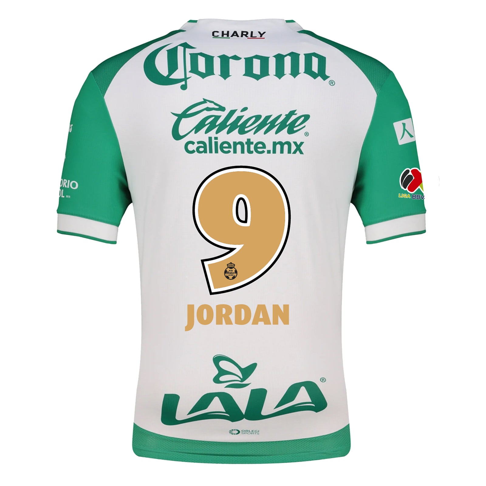 Charly Jordan Cerillo Men's Santos Laguna Home Jersey 25/26 w/ BBVA MX Patches (Green/White)