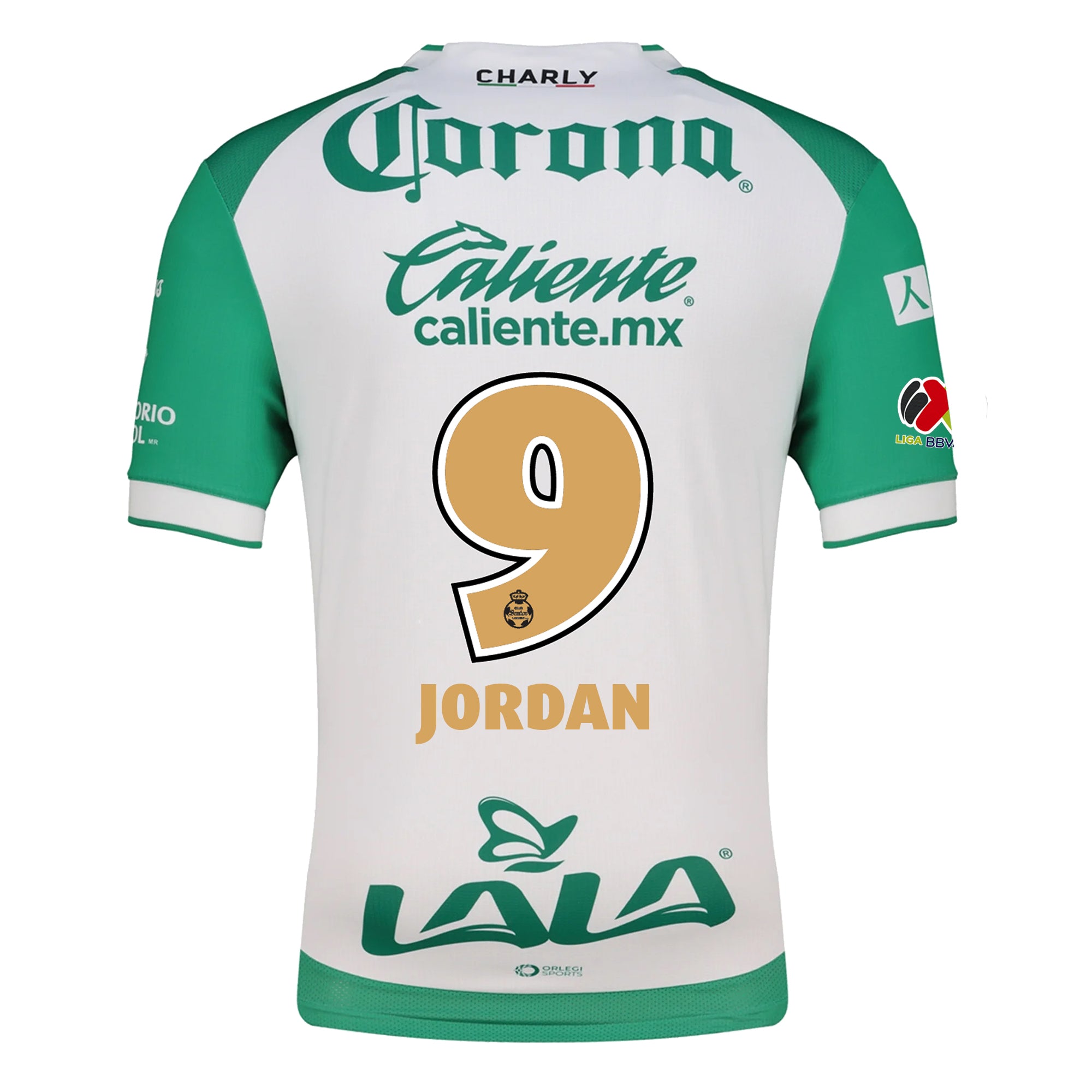 Charly Jordan Cerillo Men's Santos Laguna Home Jersey 25/26 w/ BBVA MX Patches (Green/White)