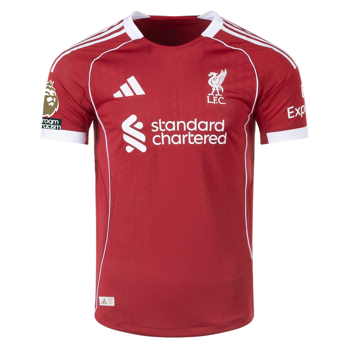 adidas Men&#39;s Liverpool FC Authentic Home Jersey 25/26 w/ EPL + NRFR Patches (Strawberry Red)