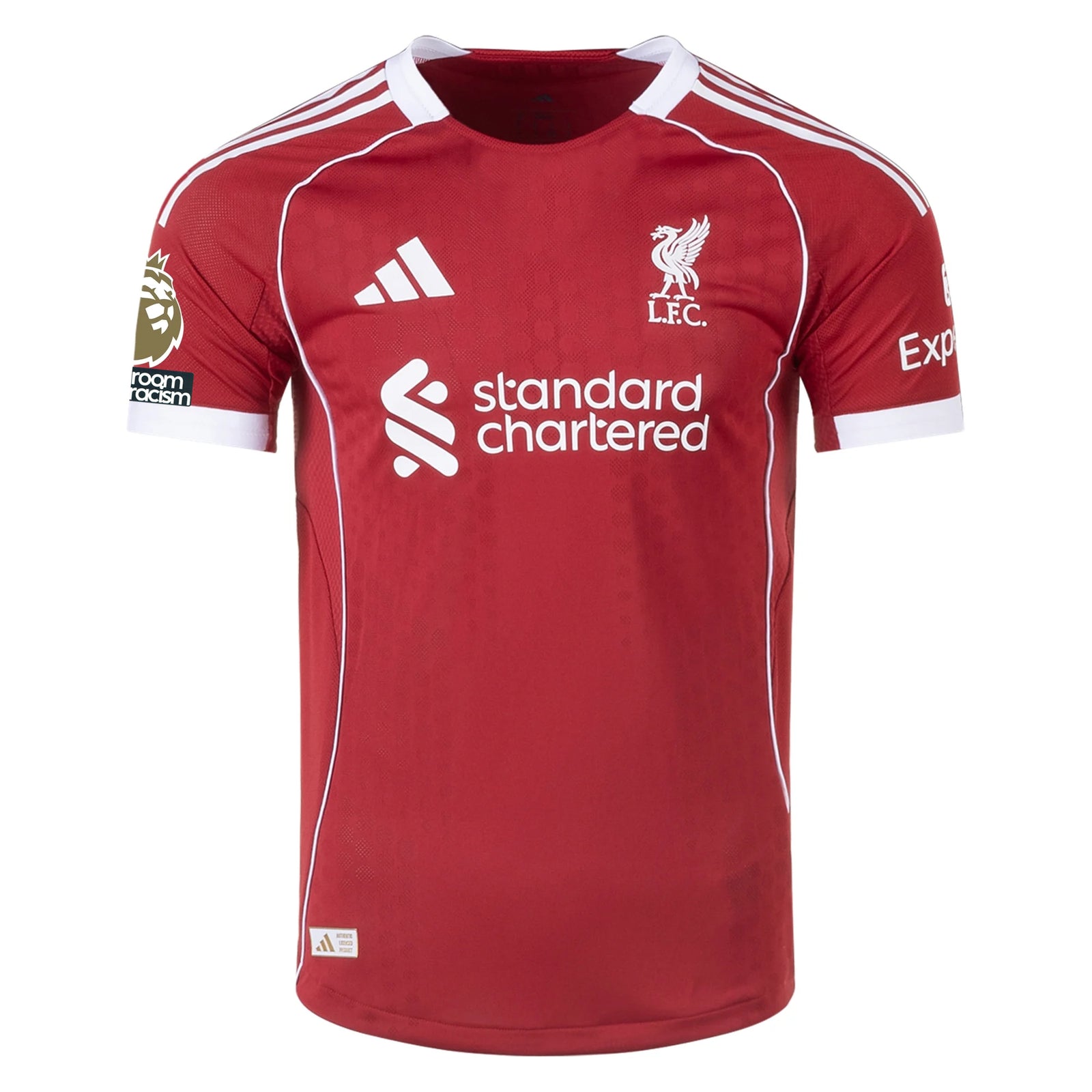 adidas Men's Liverpool FC Authentic Leoni Home Jersey 25/26 w/ EPL + NRFR Patches (Strawberry Red)