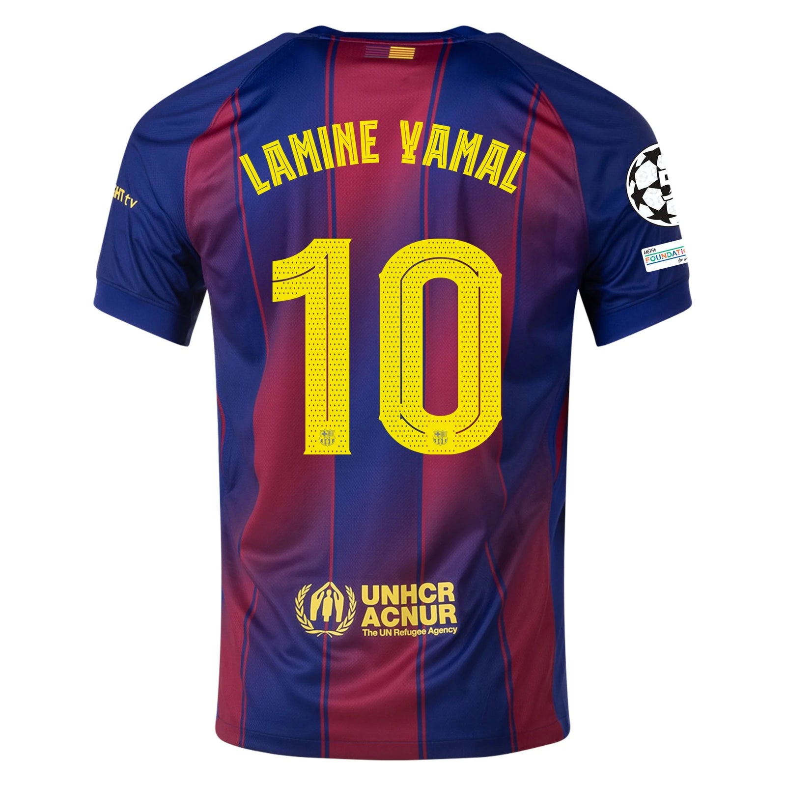 Nike Men's Lamine Yamal Barcelona Home Jersey 25/26 w/ Champions League Patches (Deep Royal Blue/Midwest Gold)