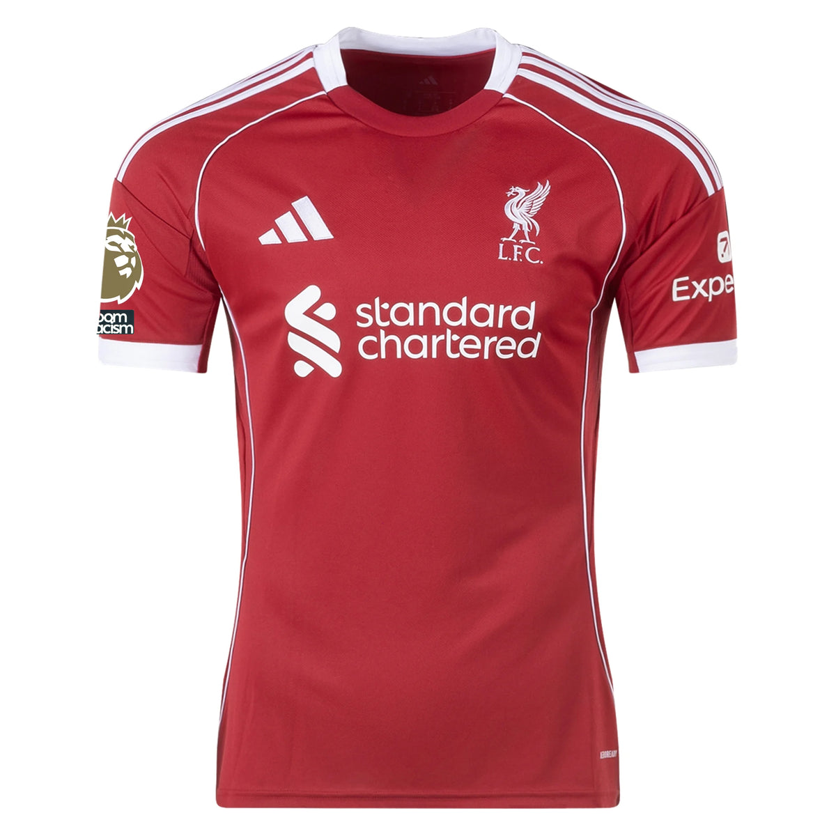 adidas Men&#39;s Liverpool Home Jersey 25/26 w/ NRFR + EPL Champions Patch (Strawberry Red)