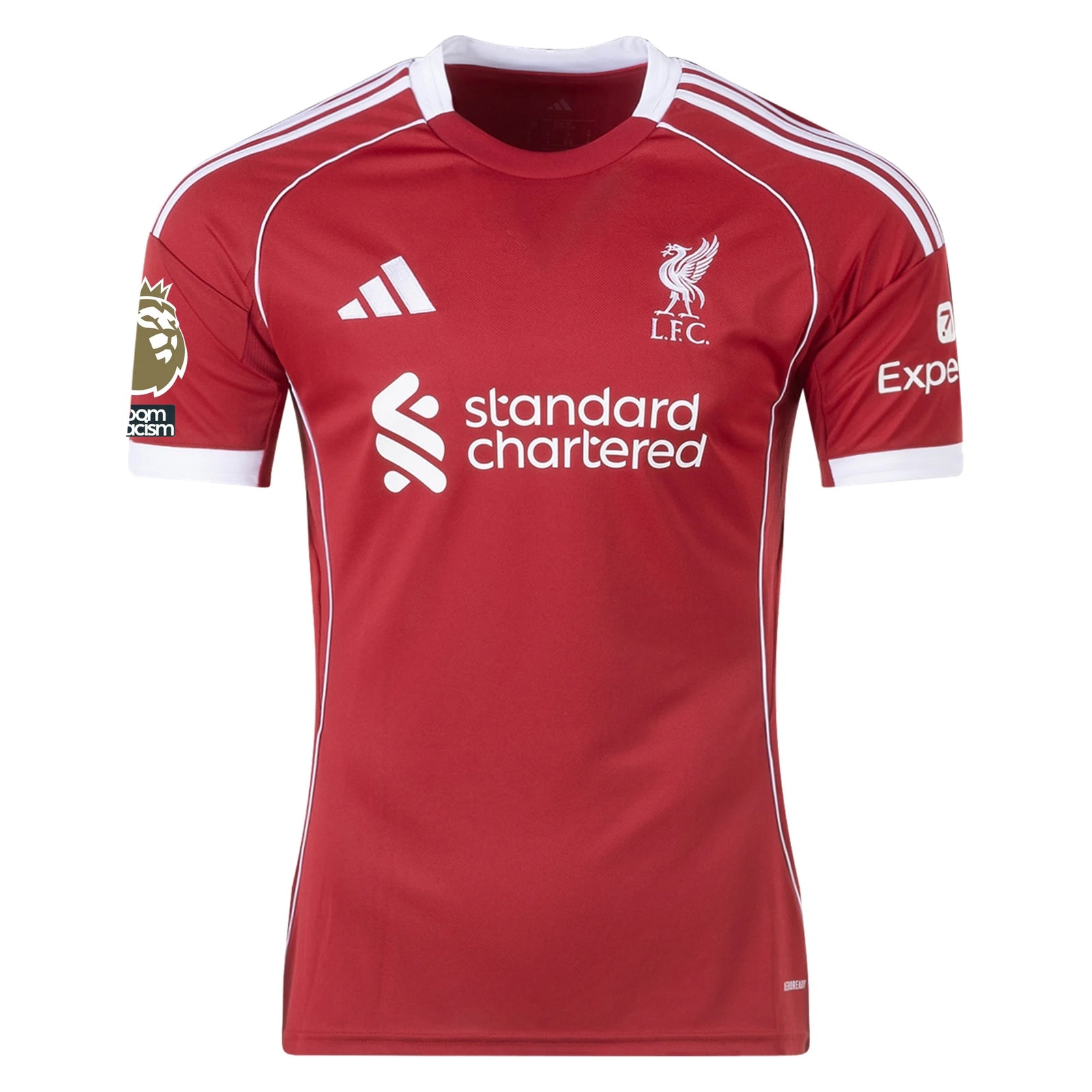 adidas Men's Liverpool Home Jersey 25/26 w/ NRFR + EPL Champions Patch (Strawberry Red)