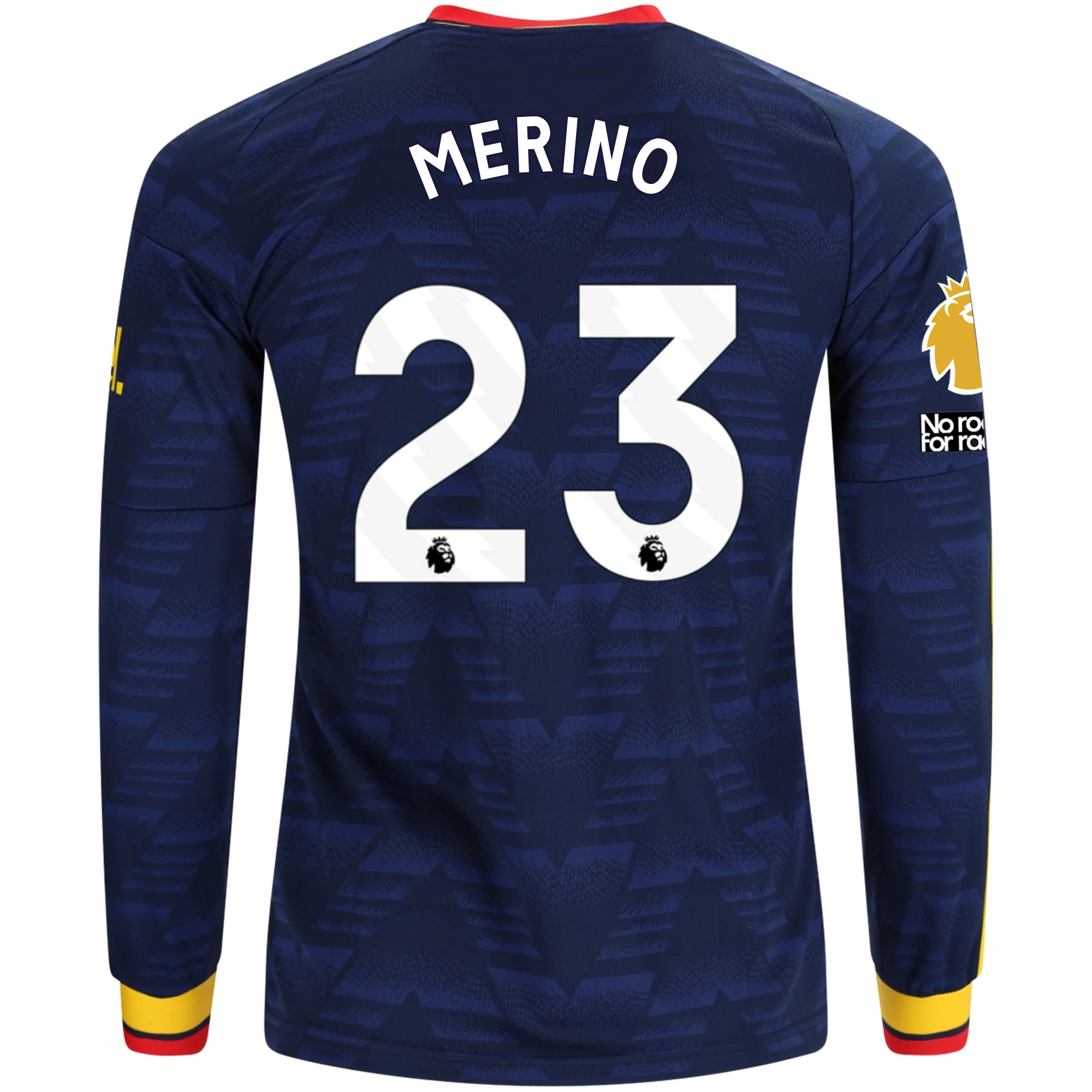 adidas Mens Arsenal Mikel Merino Long Sleeve Away Jersey w/ EPL + No Room For Racism Patches 26/27 (Navy/Yelllow)