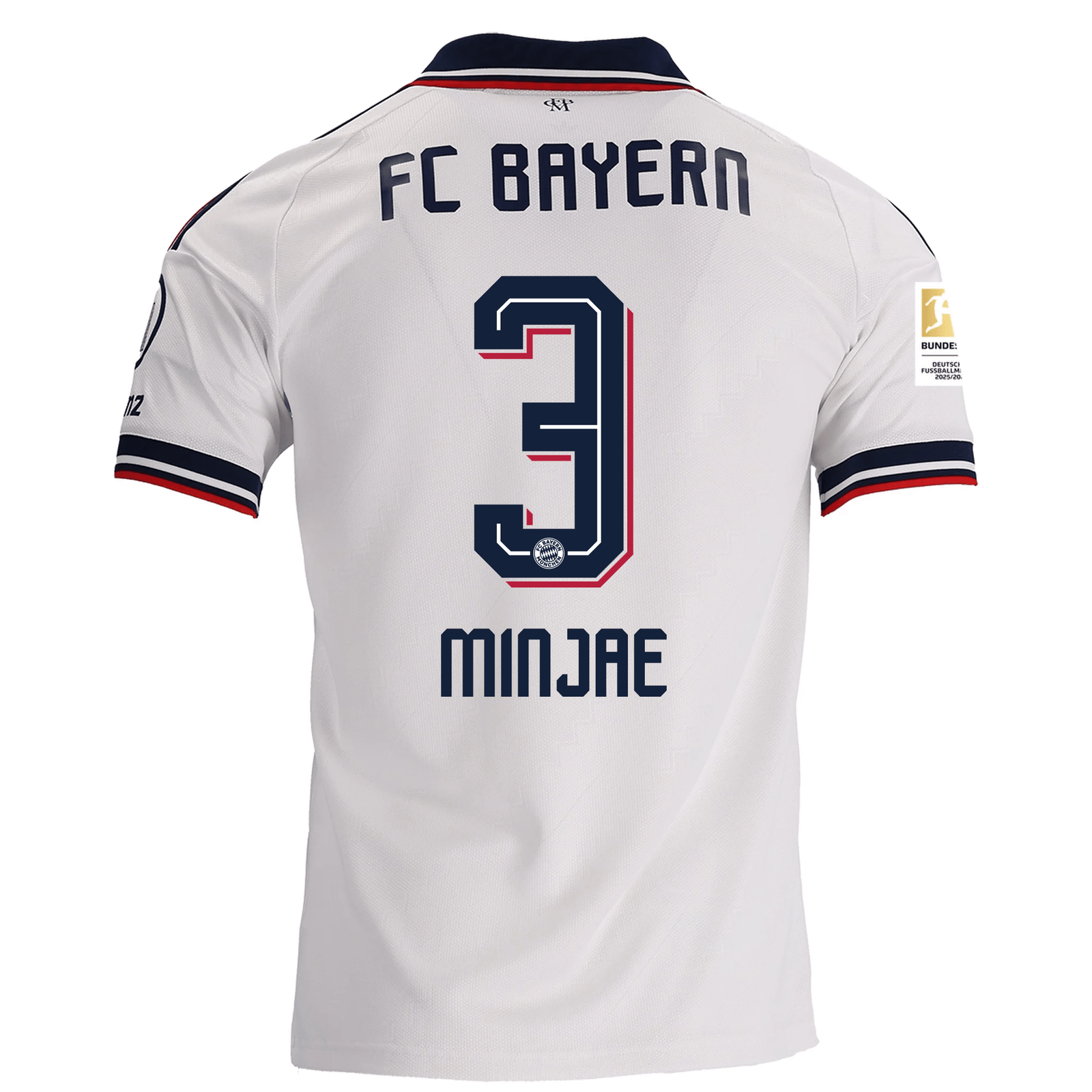 adidas Mens Bayern Munich Minjae Kim Away Jersey w/ Bundesliga Champion Patch 26/27 (White)