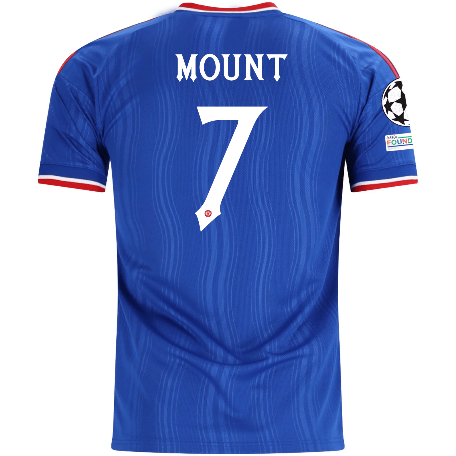 adidas Mens Manchester United Mason Mount Away Jersey w/ Champions League Patches 26/27 (Blue)