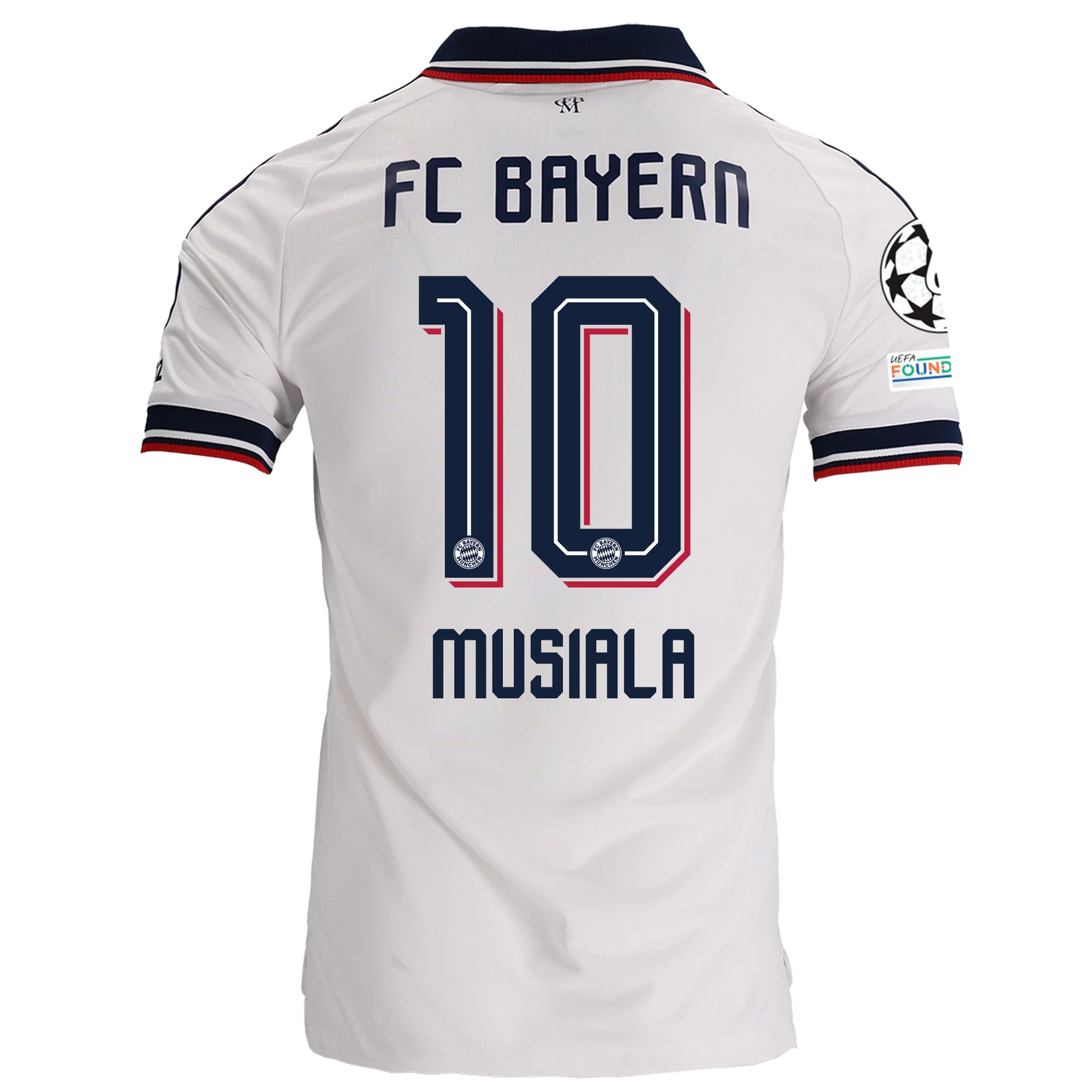 adidas Mens Bayern Munich Jamal Musiala Away Jersey w/ Champions League Patches 26/27 (White)