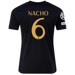 adidas Real Madrid Nacho Fernandez Third Jersey w/ Champions League + Club World Cup Patch 23/24 (Core Black)