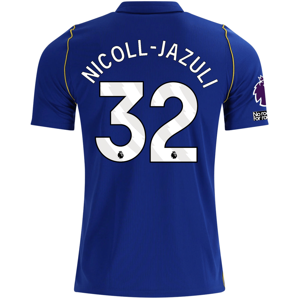 Nike Mens Chelsea FC Mahdi Nicoll-Jazuli Home Jersey w/ EPL + No Room For Racism + Club World Cup Champion Patches 26/27 (Bright Royal/Gold)
