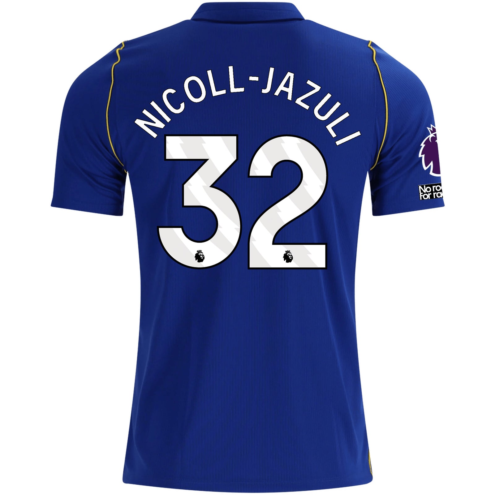 Nike Mens Chelsea FC Mahdi Nicoll-Jazuli Home Jersey w/ EPL + No Room For Racism + Club World Cup Champion Patches 26/27 (Bright Royal/Gold)