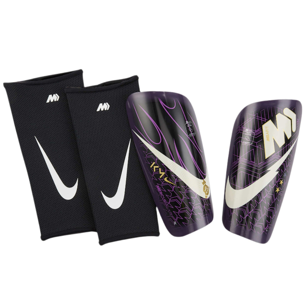 Nike Mercurial Lite KM Kylian Mbappe Soccer Shin Guards (Grand Purple/Black/Metallic Gold Coin)