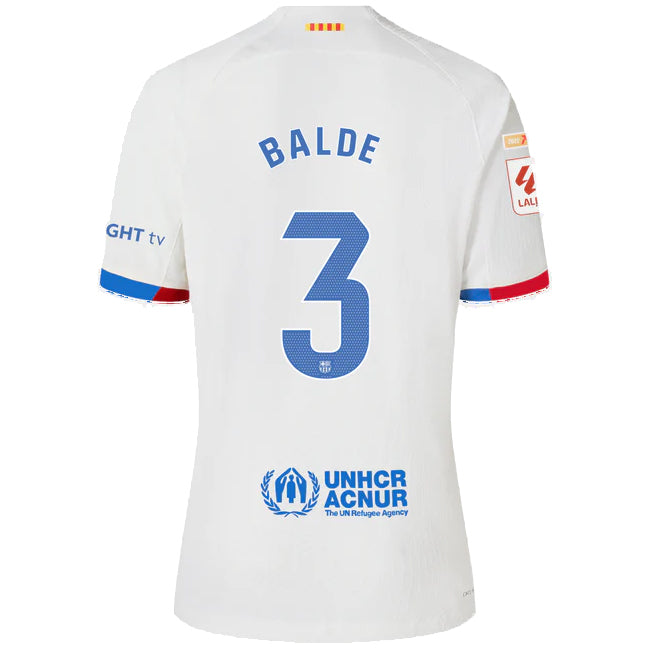 Nike Barcelona Balde Authentic Match Away Jersey 23/24 w/ LaLiga Patches (White/Royal Blue)