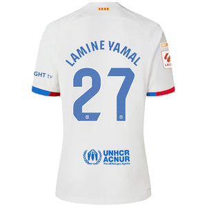 Nike Barcelona Lamine Yamal Authentic Match Away Jersey 23/24 w/ LaLiga Patches (White/Royal Blue)