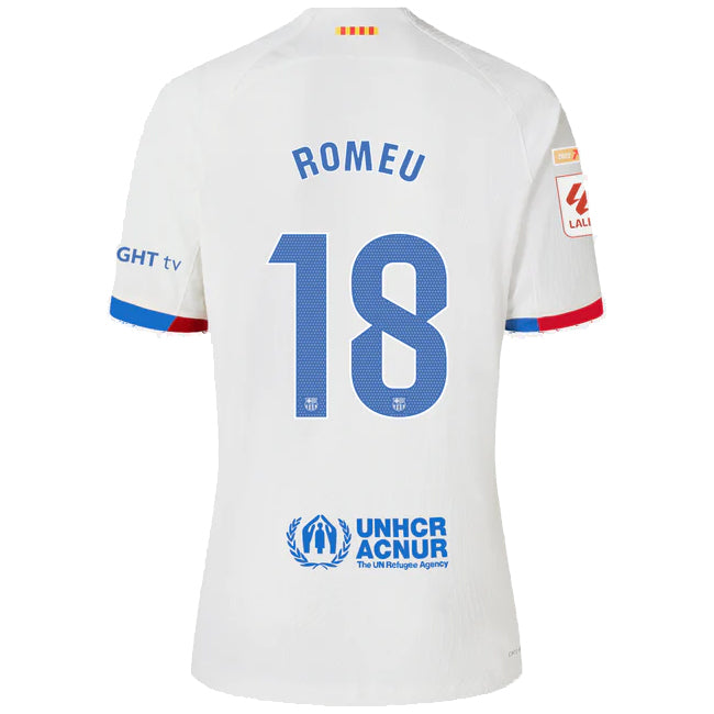 Nike Barcelona Romeu Authentic Match Away Jersey 23/24 w/ LaLiga Patches (White/Royal Blue)