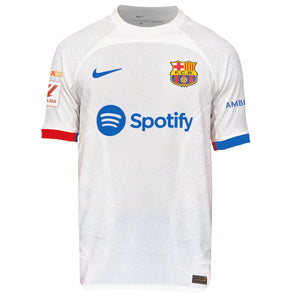 Nike Barcelona Gavi Authentic Match Away Jersey 23/24 w/ LaLiga Patches (White/Royal Blue)
