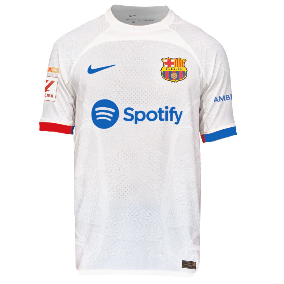 Nike Barcelona Raphinha Authentic Match Away Jersey 23/24 w/ LaLiga Patches (White/Royal Blue)