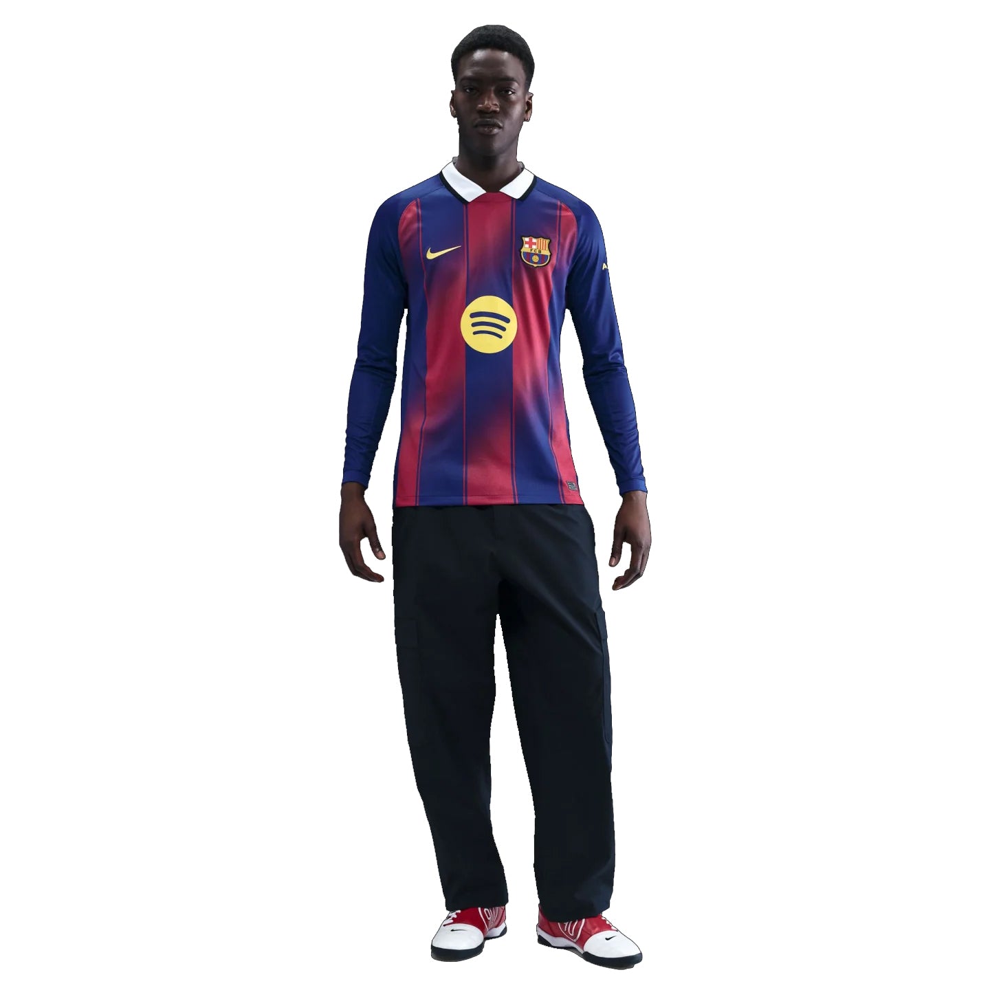 Nike Men's Lamine Yamal Barcelona 25/26 Long Sleeve Home Jersey w/ Champions League Patches (Deep Royal Blue/Midwest Gold)