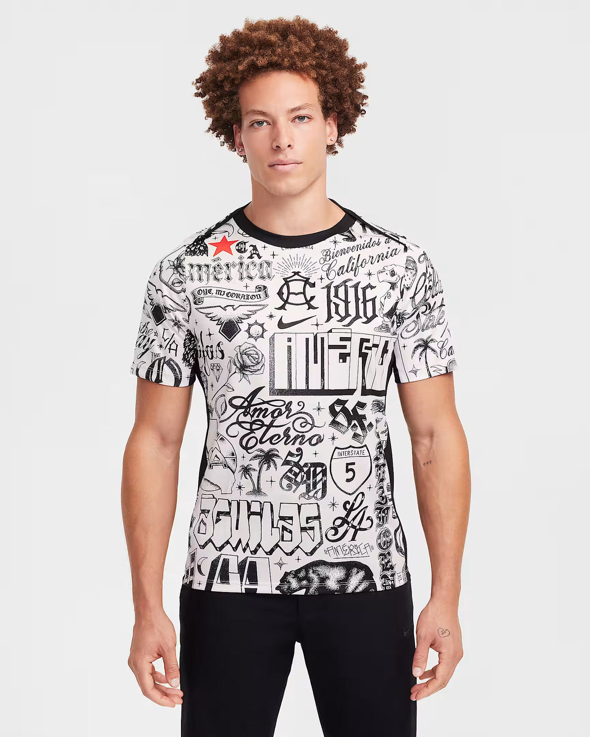 Nike Club America California Prematch Soccer Jersey (LT Orewood White/Black)