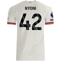 adidas Mens Liverpool Trey Nyoni Authentic Away Jersey w/ EPL + No Room For Racsim Patches 26/27 (White)