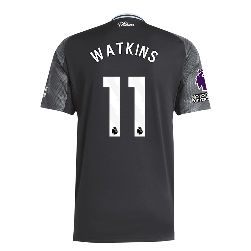 adidas Ollie Watkins Men's Aston Villa 25/26 Away Jersey w/ EPL + NRFR Patches (Black/Global Blue)